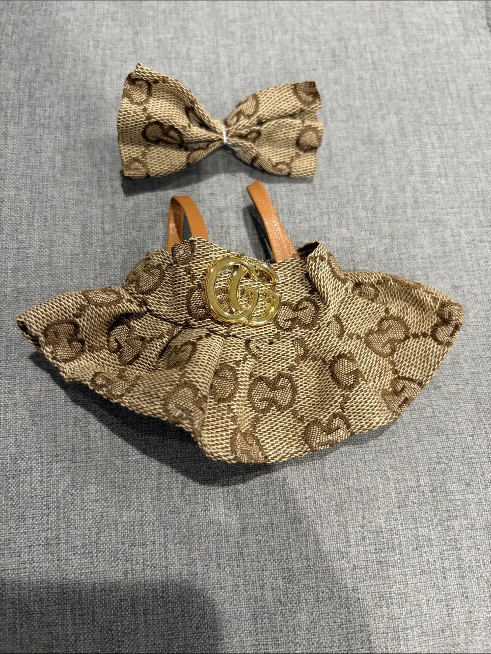 Labubu or XS Doll Designer-Inspired Tan Bow and Dress Set